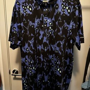 Bad Birdie Blue and Black Polo Shirt with Bold Leopard Print